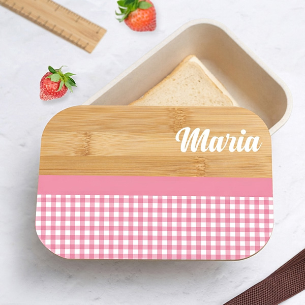 Lancheira com Tampa de Madeira Infantil Xadrez Personalizada