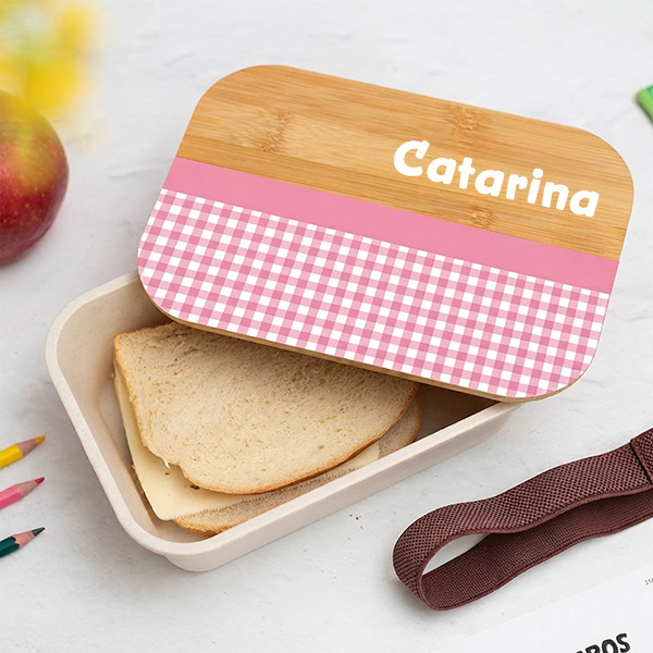 Lancheira com Tampa de Madeira Infantil Xadrez Personalizada