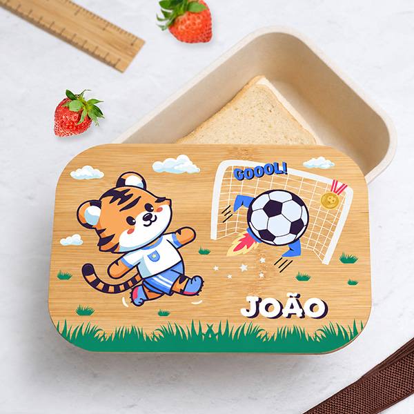 Lancheira com Tampa de Madeira Infantil Futebol Personalizada Lancheira com Tampa de Madeira Infantil Futebol Personalizada