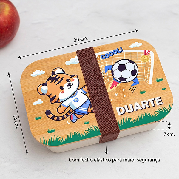 Lancheira com Tampa de Madeira Infantil Futebol Personalizada
