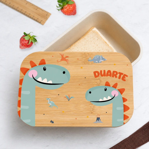 Lancheira com Tampa de Madeira Infantil Animais Coloridos Personalizada