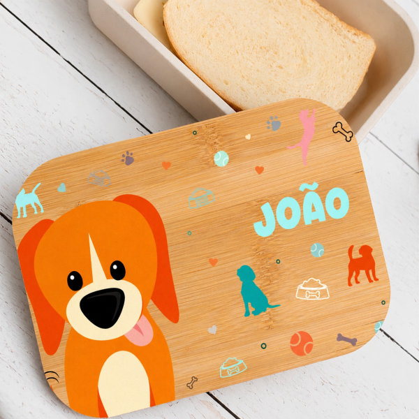 Lancheira com Tampa de Madeira Infantil Animais Coloridos Personalizada