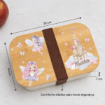 Miniatura de Lancheira com Tampa de Madeira Infantil Fadas Personalizada