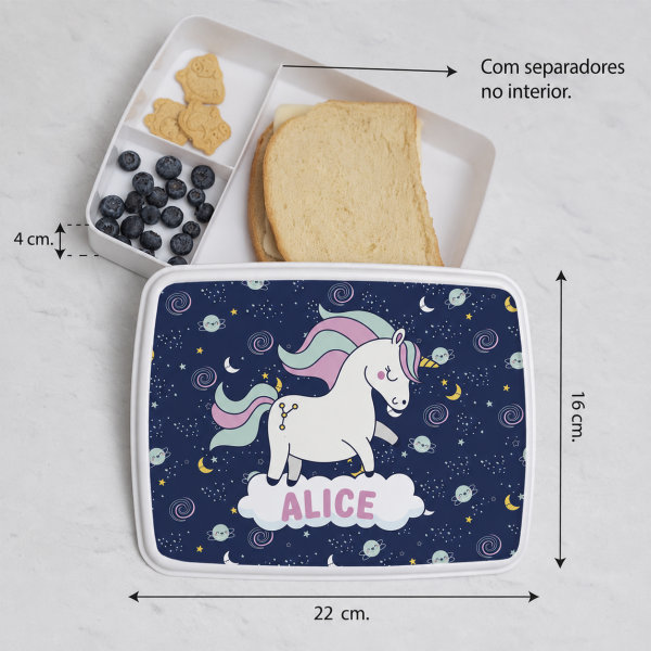 Lancheira Infantil Unicórnios Coloridos Personalizada