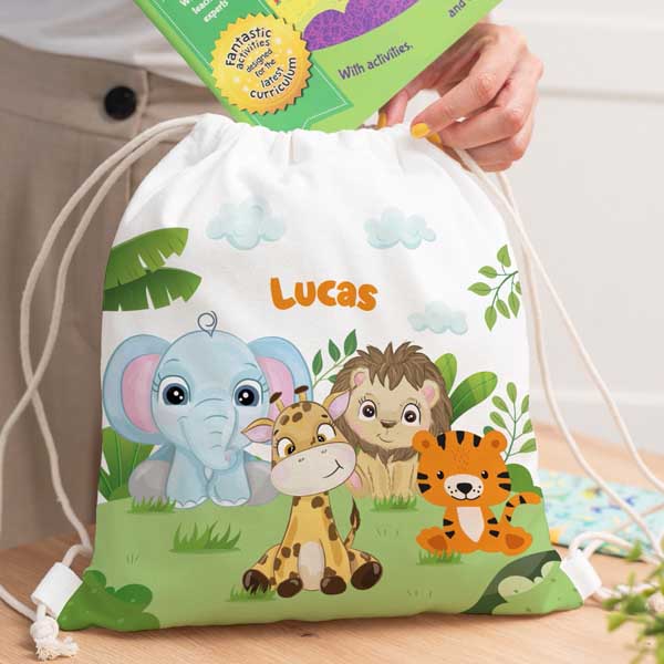 Mochila-Saco Infantil Animais da Selva personalizada