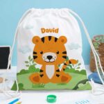 Miniatura de Mochila-Saco Infantil Animais da Selva personalizada