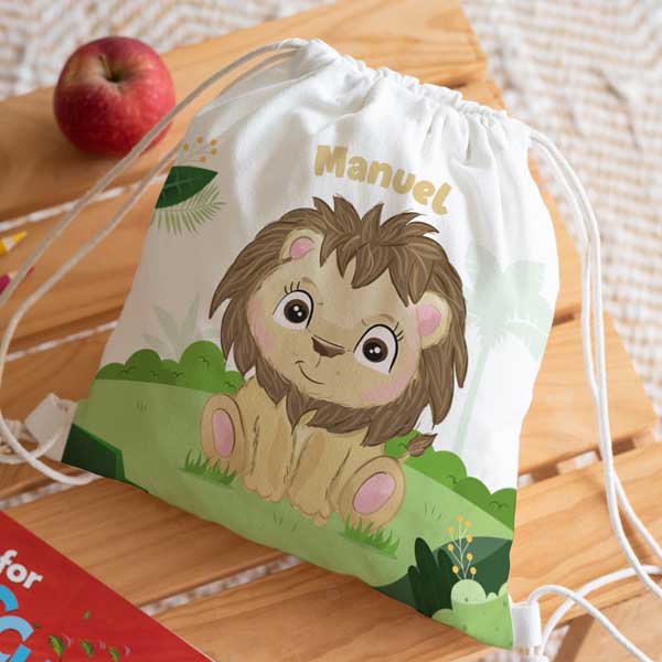 Mochila-Saco Infantil Animais da Selva personalizada