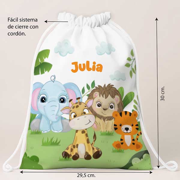 Mochila-Saco Infantil Animais da Selva personalizada