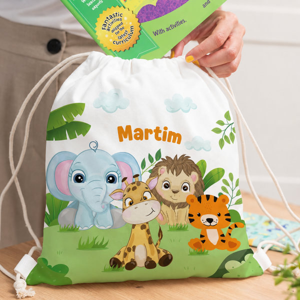 Mochila-Saco Infantil Animais da Selva personalizada