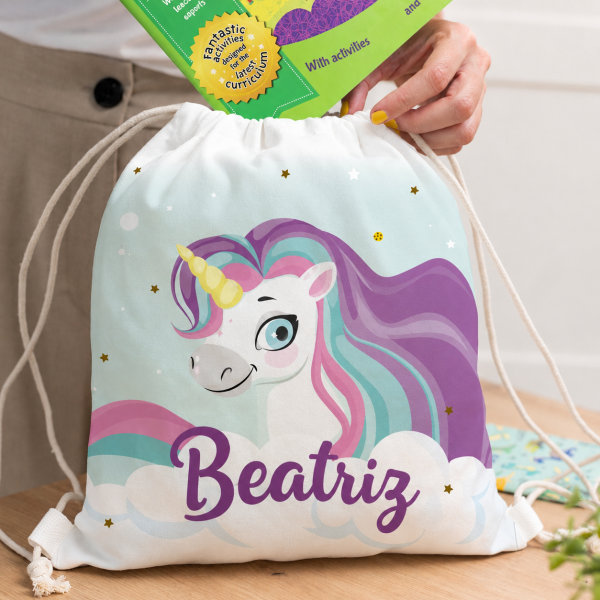 Mochila-Saco Infantil Unicórnios Coloridos personalizada