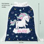 Miniatura de Mochila-Saco Infantil Unicórnios Coloridos personalizada
