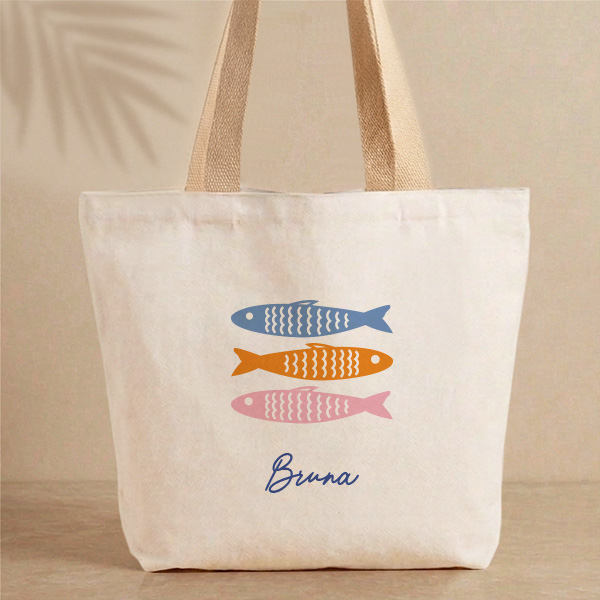 Tote Bag Peixes Coloridos com Nome Personalizado