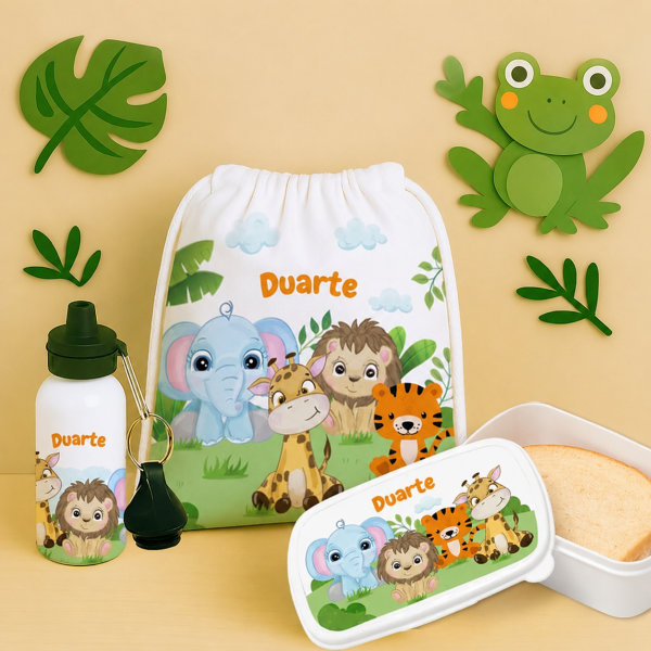 Pack Escolar Infantil Animais da Selva Personalizado