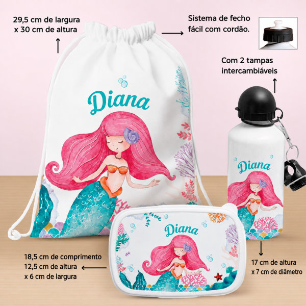 Pack Escolar Infantil Sereia Personalizado