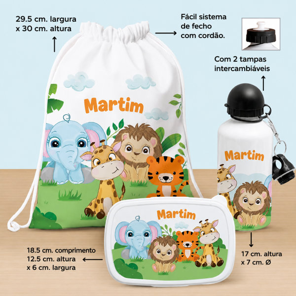 Pack Escolar Infantil Animais da Selva Personalizado