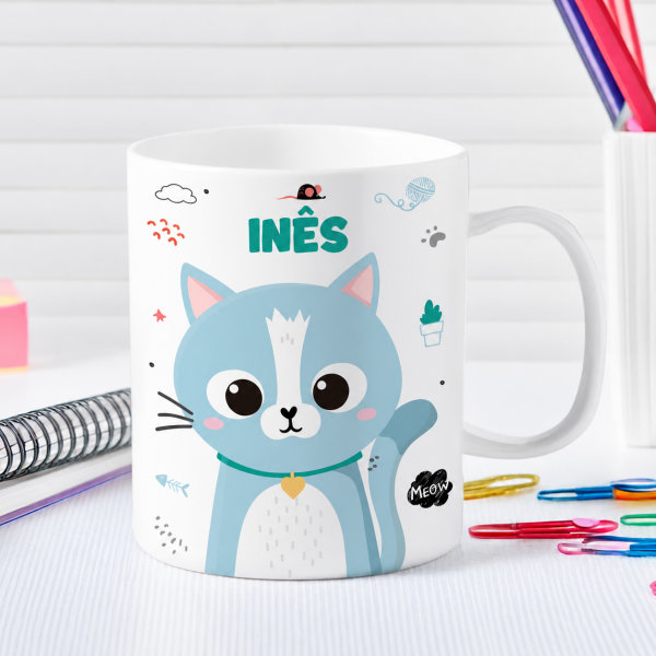 Caneca Infantil Inquebrável Animais Coloridos com Nome Personalizada