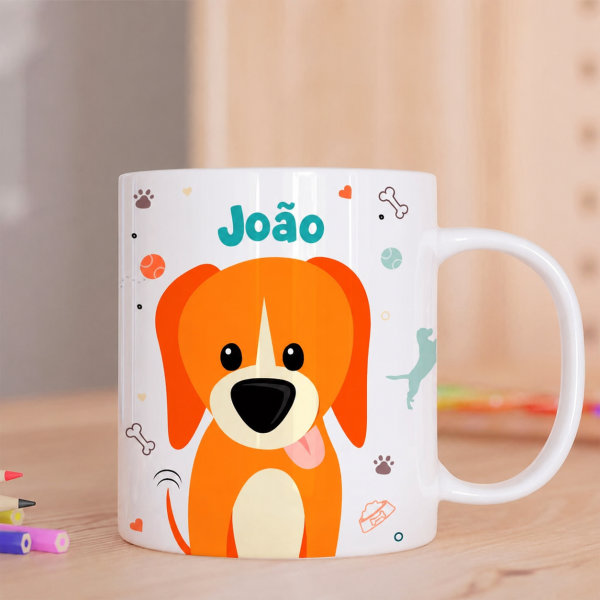Caneca Infantil Inquebrável Animais Coloridos com Nome Personalizada