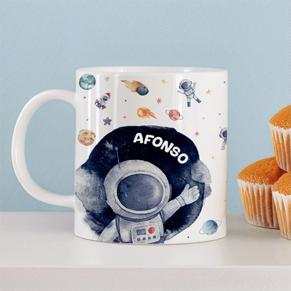 Caneca Infantil Inquebrável Astronauta com Nome personalizada