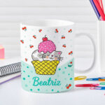 Miniatura de Caneca Infantil Inquebrável Gatinhos com Nome Personalizada