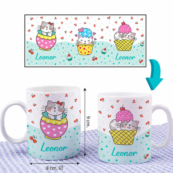 Caneca Infantil Inquebrável Gatinhos com Nome Personalizada