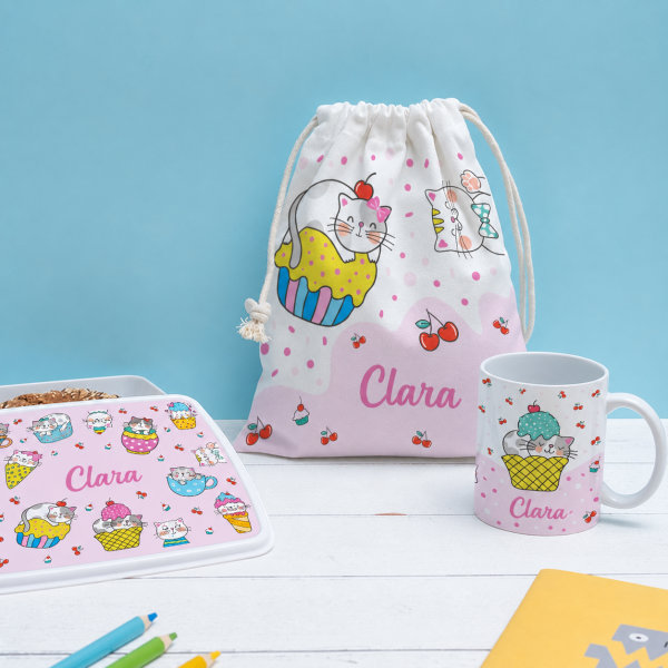 Caneca Infantil Inquebrável Gatinhos com Nome Personalizada