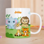 Miniatura de Caneca Infantil Inquebrável Animais da Selva com Nome personalizada