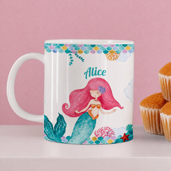 Caneca Infantil Inquebrável Sereia com Nome Personalizada