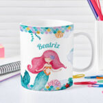 Miniatura de Caneca Infantil Inquebrável Sereia com Nome Personalizada