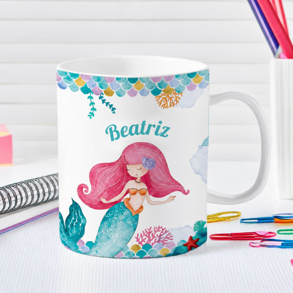 Caneca Infantil Inquebrável Sereia com Nome Personalizada