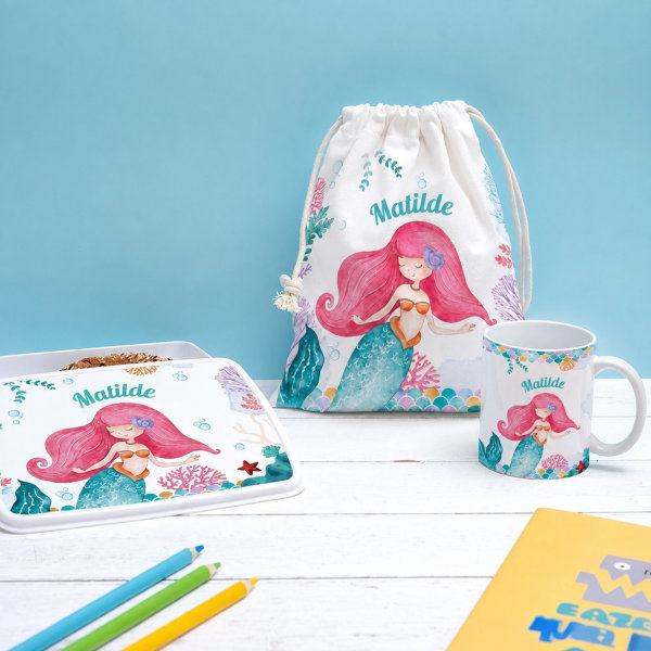 Caneca Infantil Inquebrável Sereia com Nome Personalizada