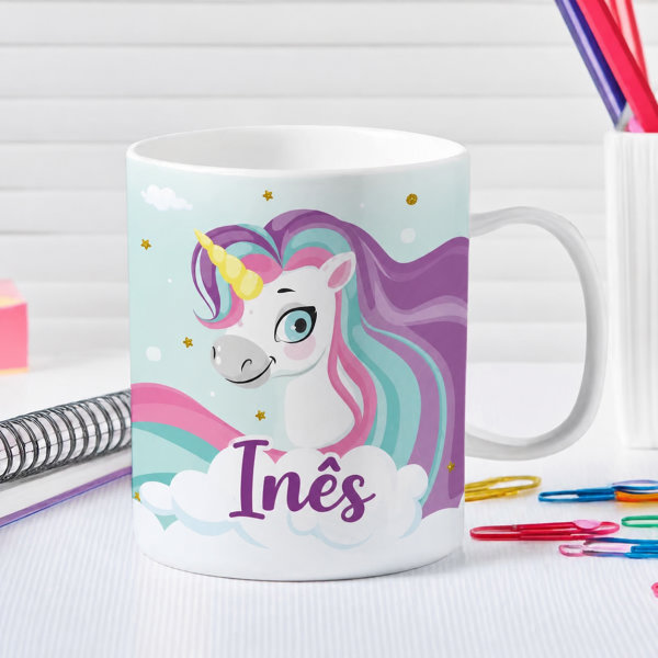 Caneca Infantil Inquebrável Unicórnio com Nome personalizada