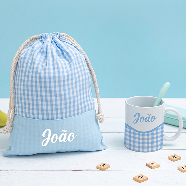 Caneca Infantil Inquebrável Xadrez com Nome Personalizada