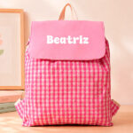 Miniatura de Mochila Saco Infantil Xadrez Rosa Personalizada