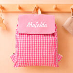 Miniatura de Mochila Saco Infantil Xadrez Rosa Personalizada
