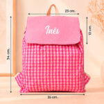 Miniatura de Mochila Saco Infantil Xadrez Rosa Personalizada