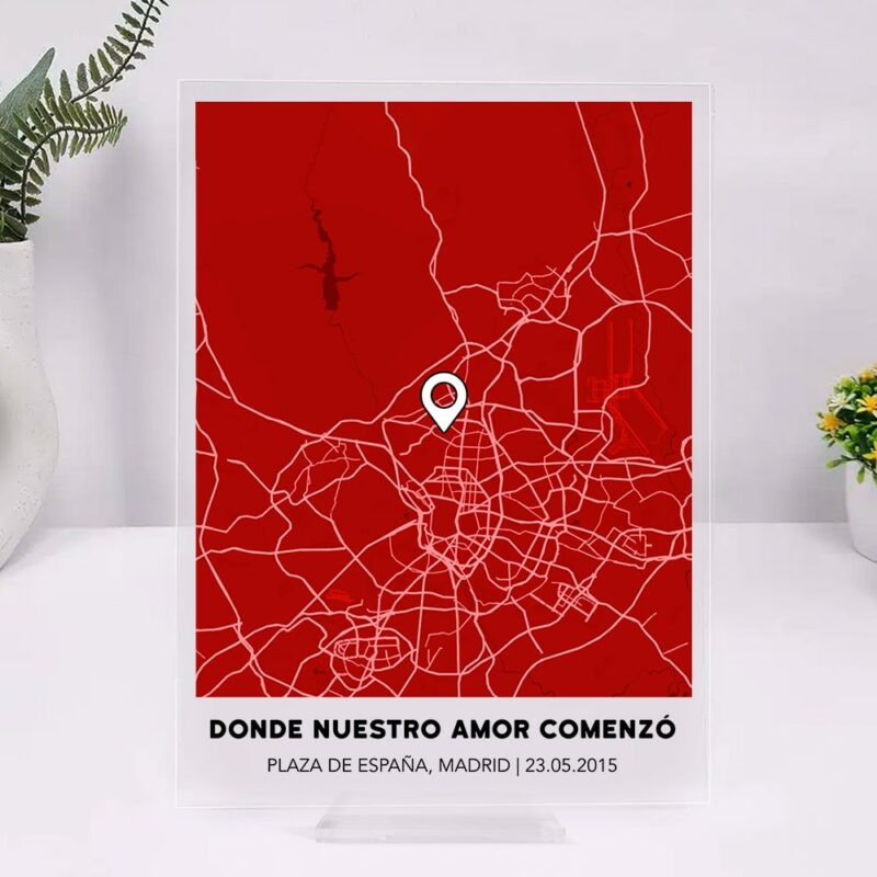 Placa Mapa del Amor con Ubicación y Textos personalizada