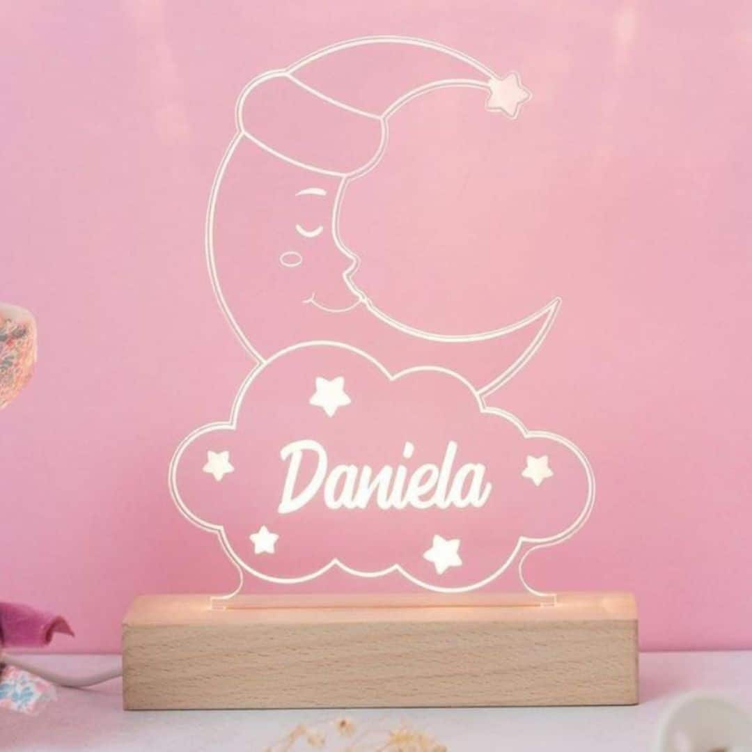 Lámpara Infantil Luna Durmiendo con Nombre personalizada