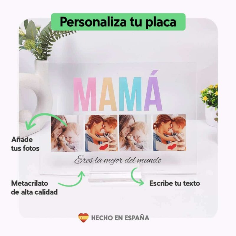 Placa Mamá Multicolor con 4 Fotos y Texto personalizada