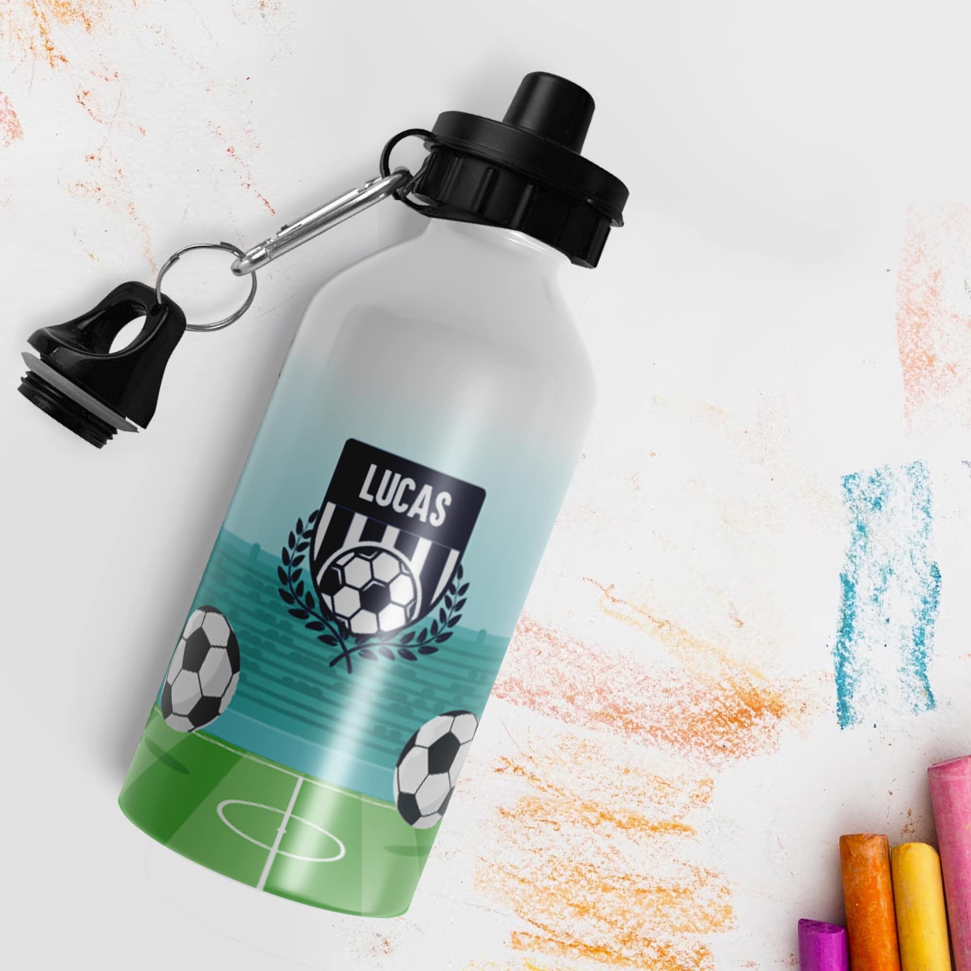 Botella de agua personalizada de fútbol para niños