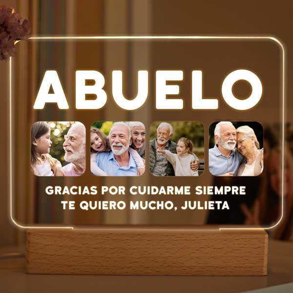 Lámpara Abuelo con Cuatro Fotos y Texto personalizada