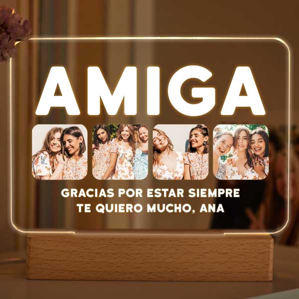 Lámpara Amiga con Cuatro Fotos y Texto personalizada