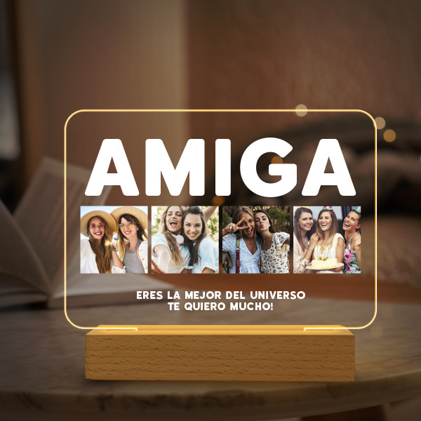 Lámpara Amiga con Cuatro Fotos y Texto personalizada