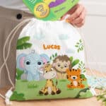 Miniatura de Mochila Saco Infantil Animales Selva personalizada