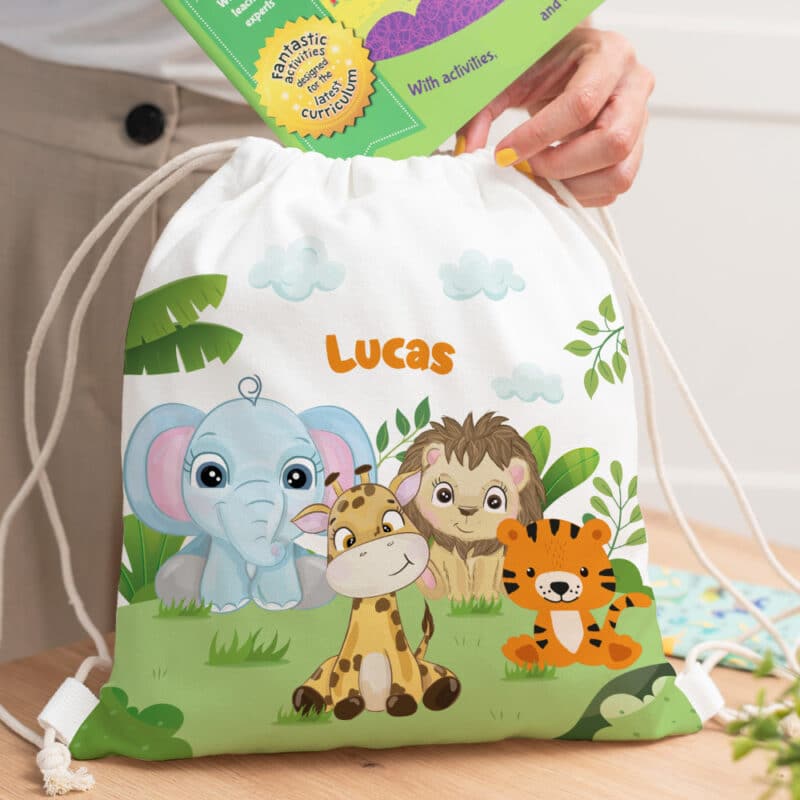 Mochila Saco Infantil Animales Selva personalizada