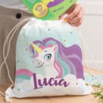 Miniatura de Mochila Saco Infantil Unicornios Coloridos personalizada