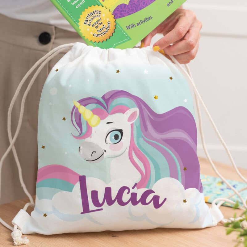 Mochila Saco Infantil Unicornios Coloridos personalizada