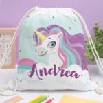 Miniatura de Mochila Saco Infantil Unicornios Coloridos personalizada