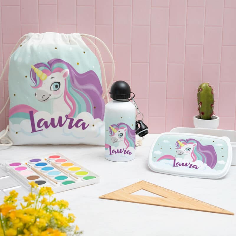 Mochila Saco Infantil Unicornios Coloridos personalizada