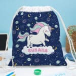 Miniatura de Mochila Saco Infantil Unicornios Coloridos personalizada