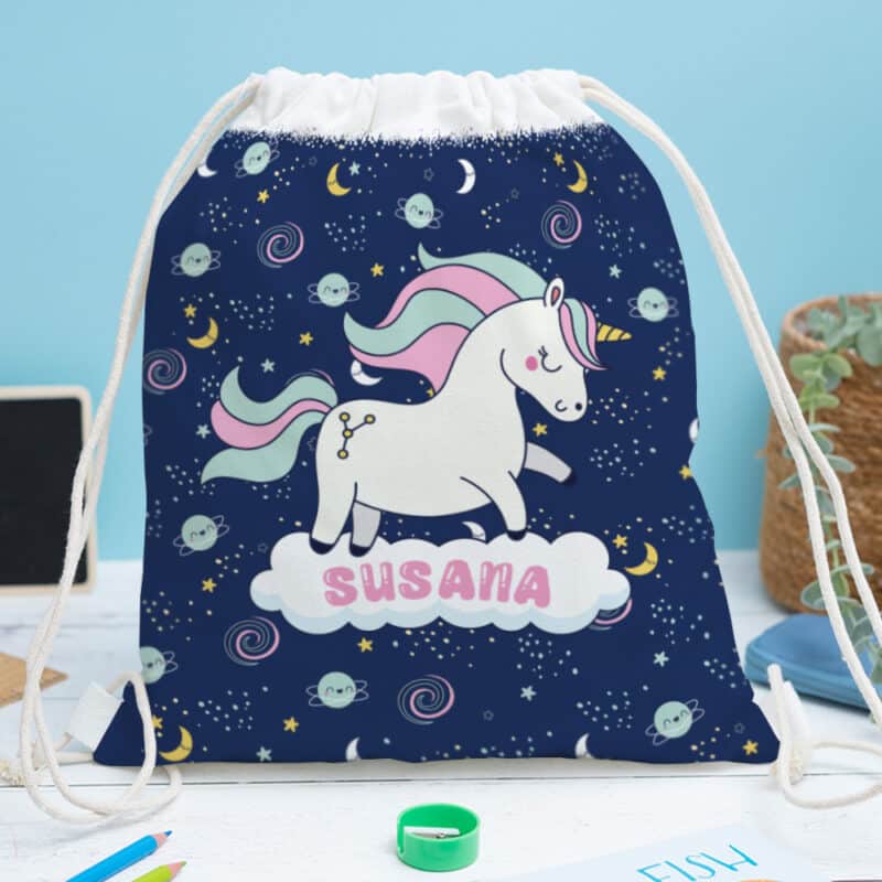 Mochila Saco Infantil Unicornios Coloridos personalizada